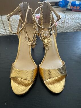 Jessica Simpson Gold Chain Ankle Strap High Heels